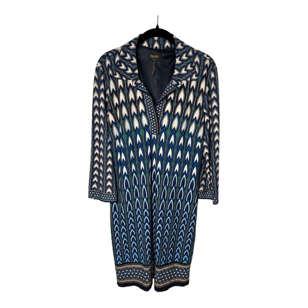 Laundry by Shelli Segal Blue Green Print Long Sleeve Dress M